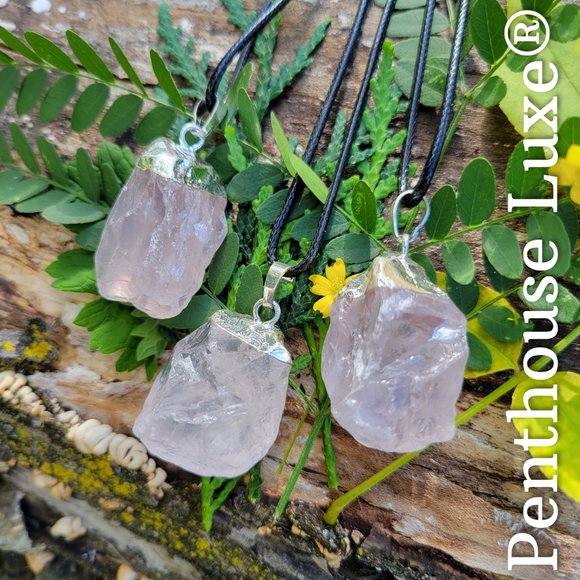 FINAL DAY!! REAL Rose Quartz Pendant Silver Necklace - Picture 2 of 6